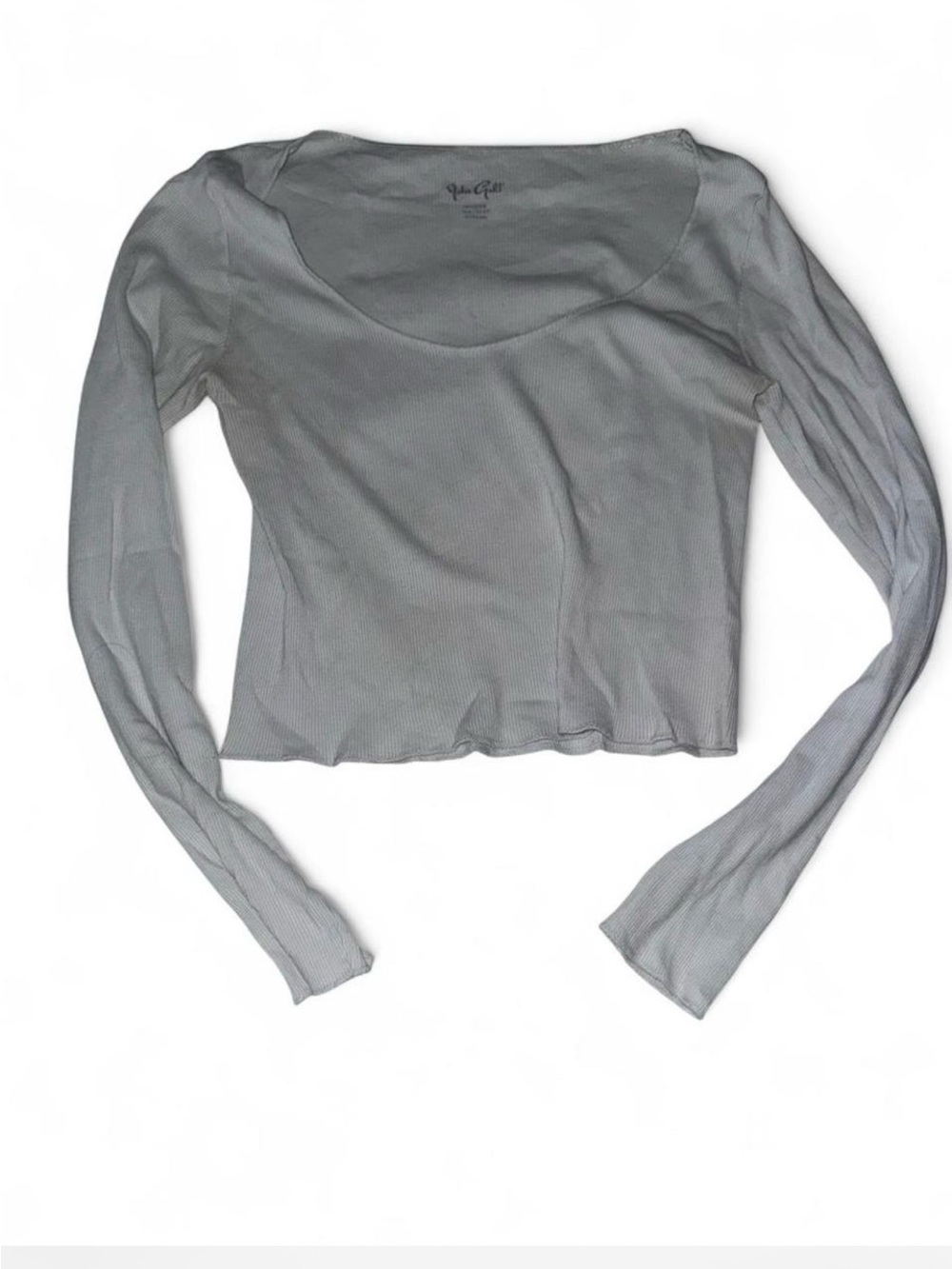 Light Blue Brandy Long Sleeve Scoop Neck Ribbed Top